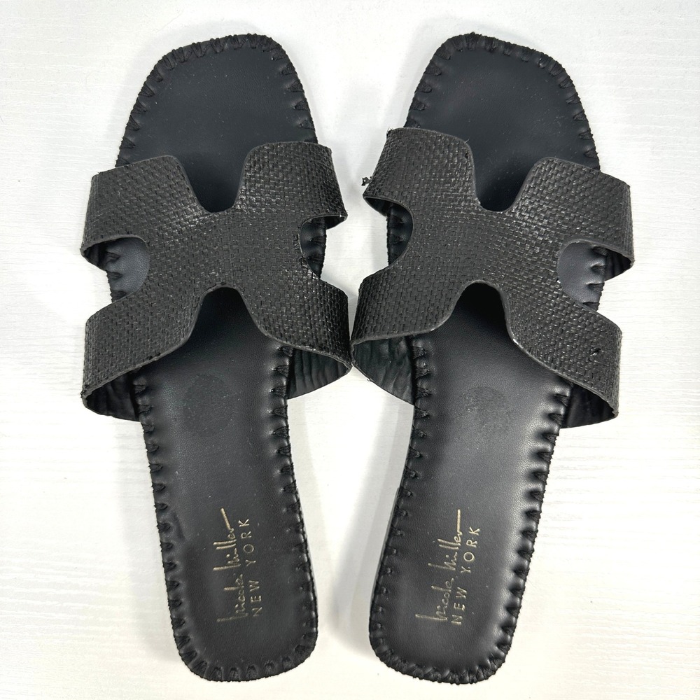 Nicole Miller Black H-Band Low Heel Leather Flat Slide Sandals‎ 9 Capsule Basics